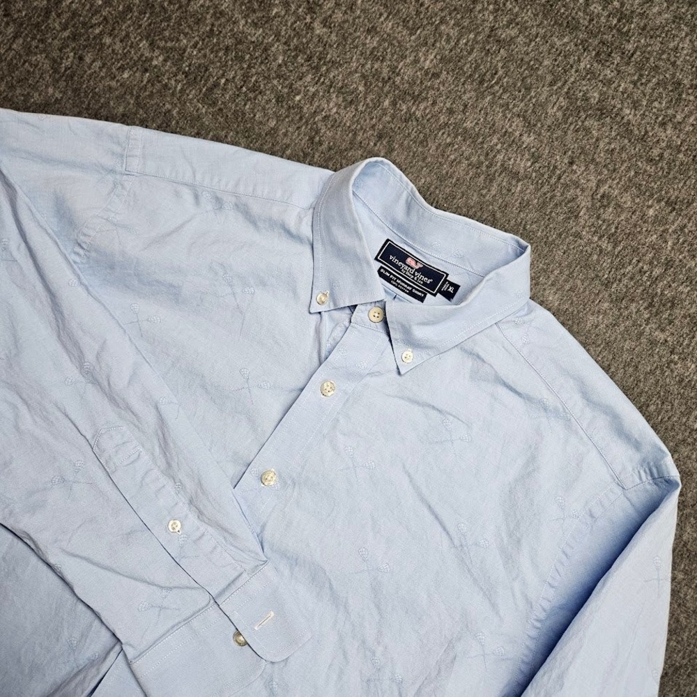 Vineyard Vines Slim Fit Murray Shirt XL Mens Blue Lacrosse Embroidered Oxford
